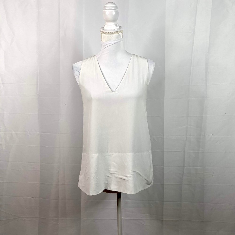 everlane women v neck silk shirt sz 0 light grey